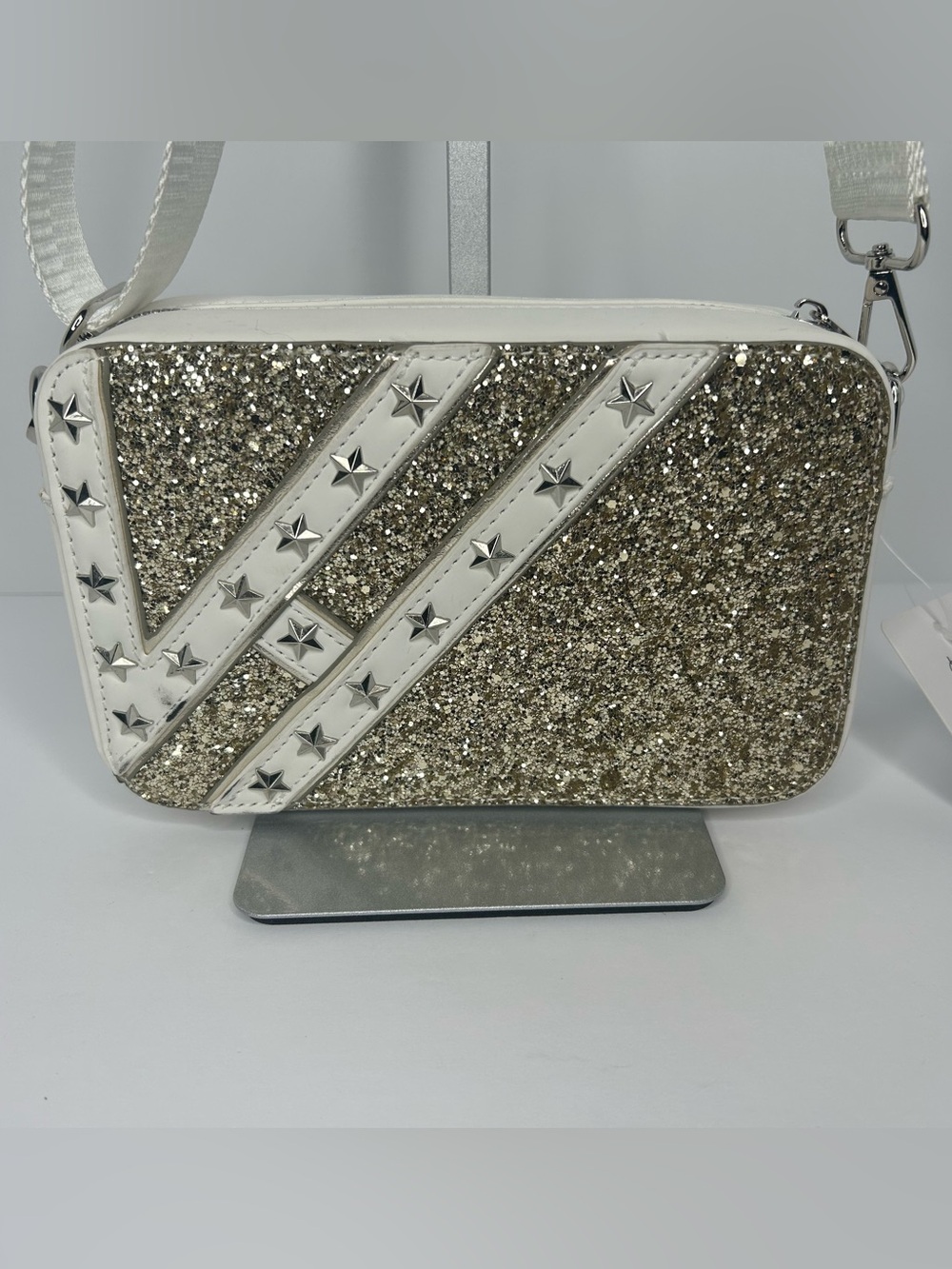 VINTAGE HAVANA JOYCE CROSSBODY HANDBAG, White & Gold Glitter